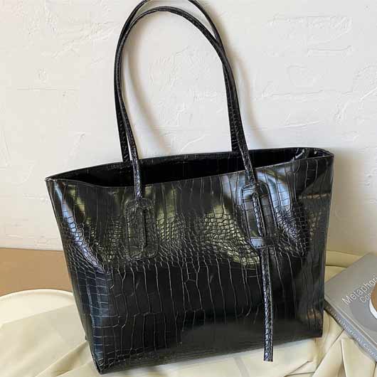Black Rectangular Detail Shoulder Bag for Women