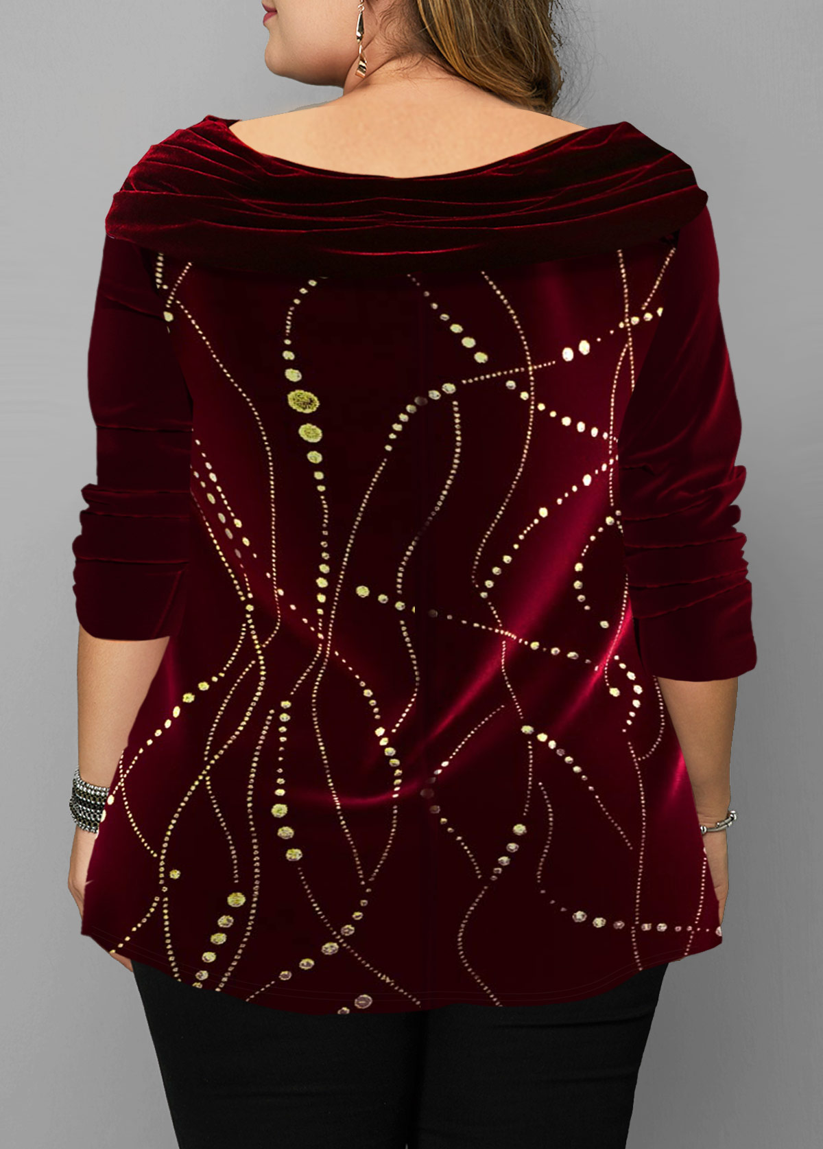 Plus Size Wine Red Velvet Stitching T Shirt