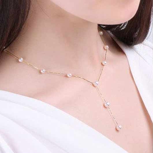 Gold Pearl Design Metal Detail Jewelry Set