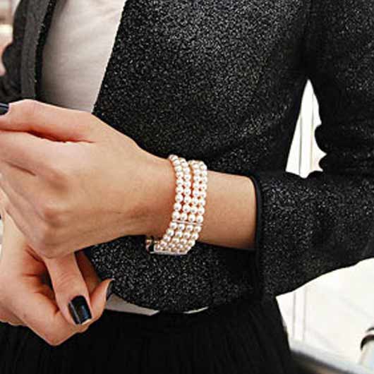 White Pearl Design Layered Detail Bracelet