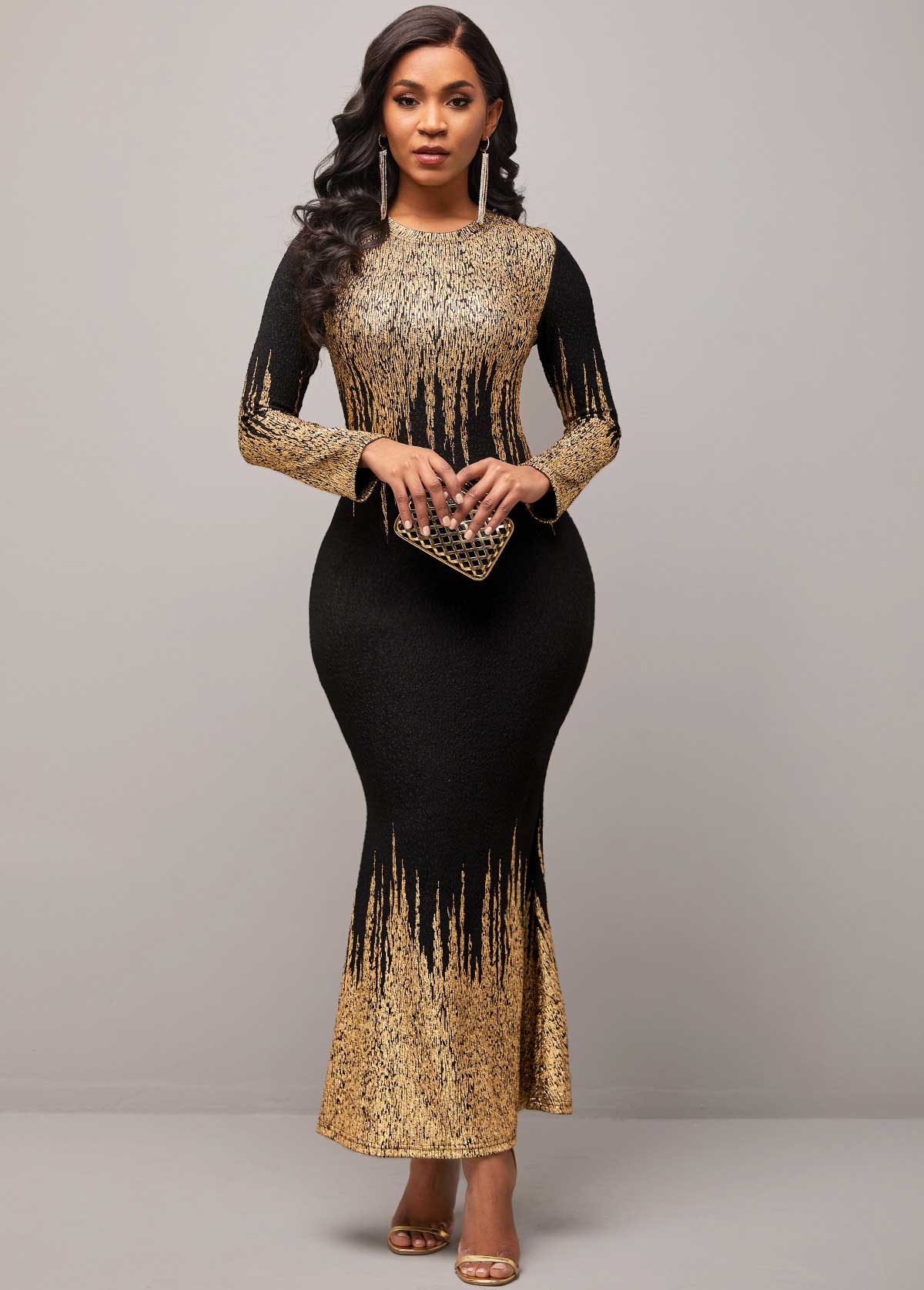 Gold Hot Stamping Round Neck Dress