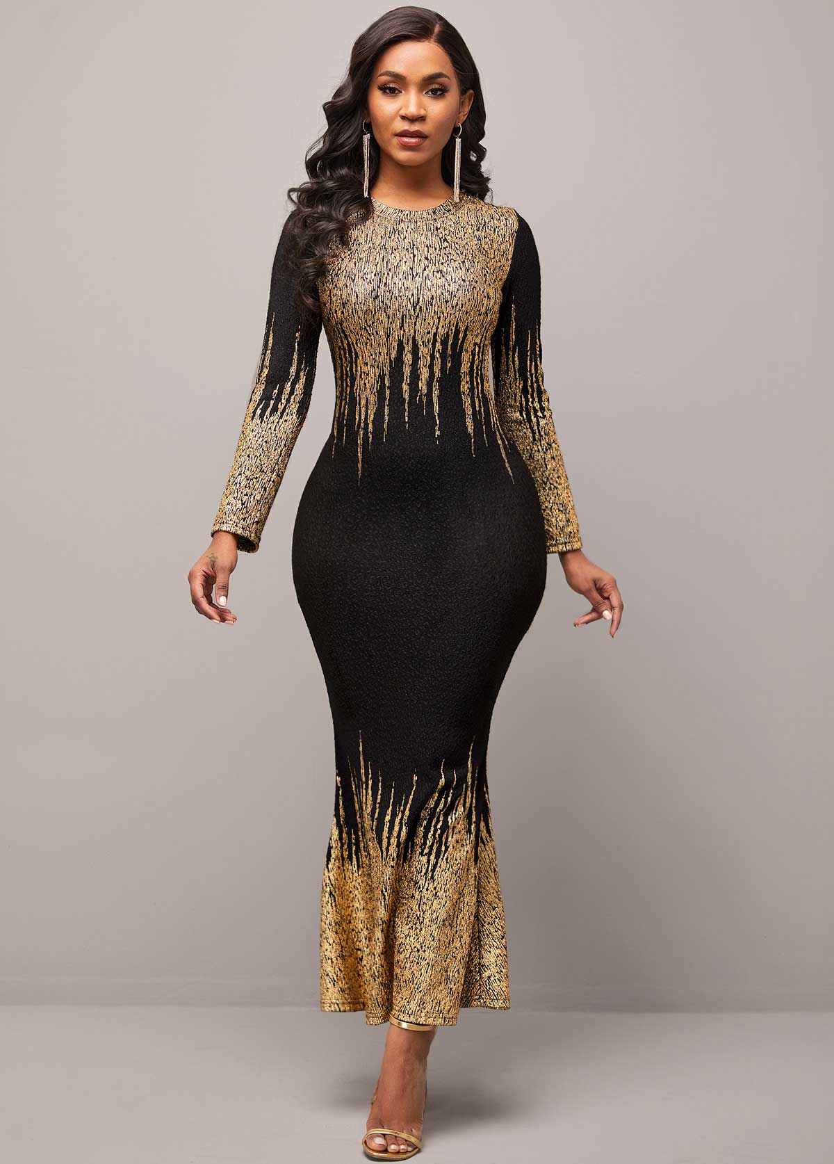 Gold Hot Stamping Round Neck Dress
