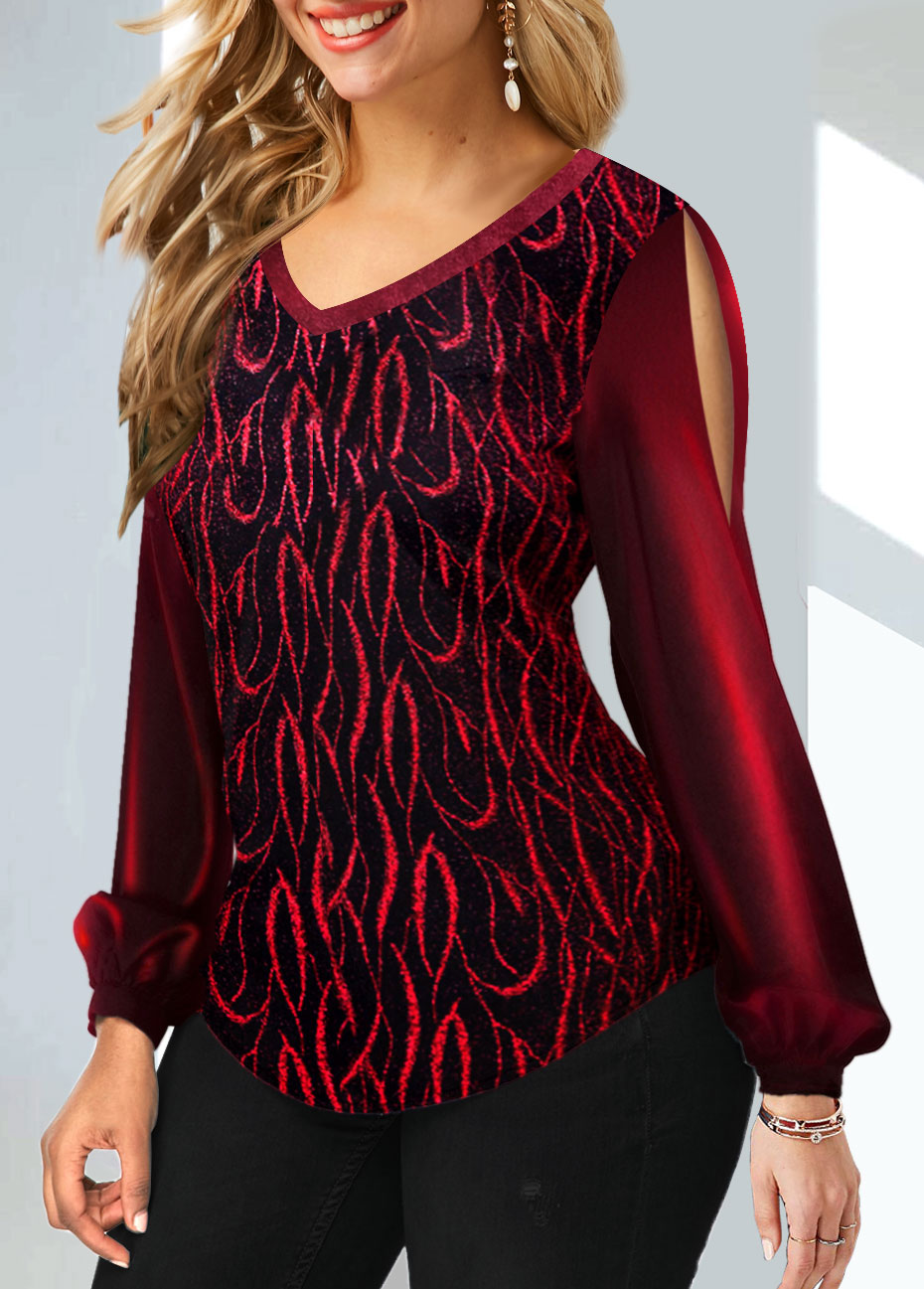 Velvet Stitching Hot Stamping Wine Red Sweatshirt