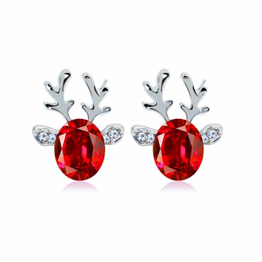 Red Rhinestone Christmas Elk Design Earrings
