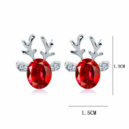 Red Rhinestone Christmas Elk Design Earrings