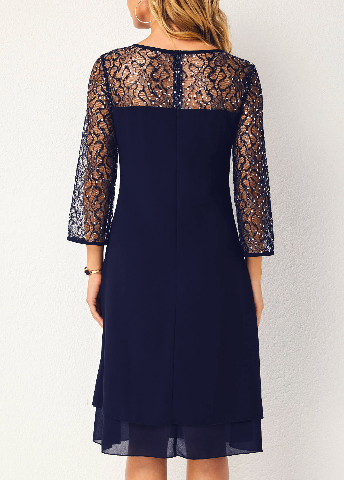 Lace Stitching Navy Blue Sequin Dress