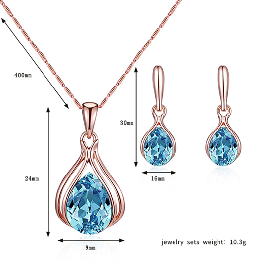 Waterdrop Design Metal Detail Blue Earrings and Necklace