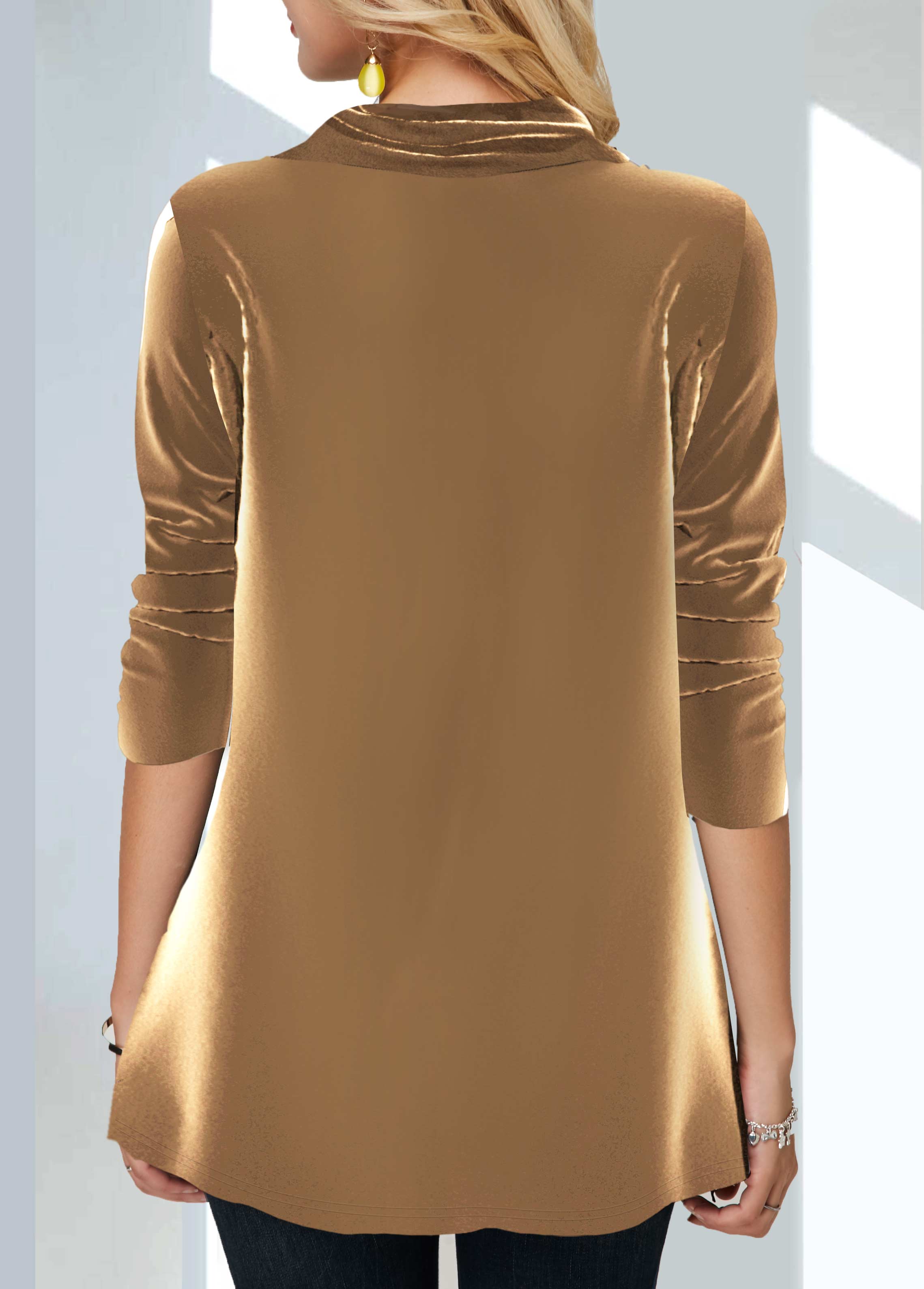 Velvet Stitching Sequin Gold Brown Sweatshirt