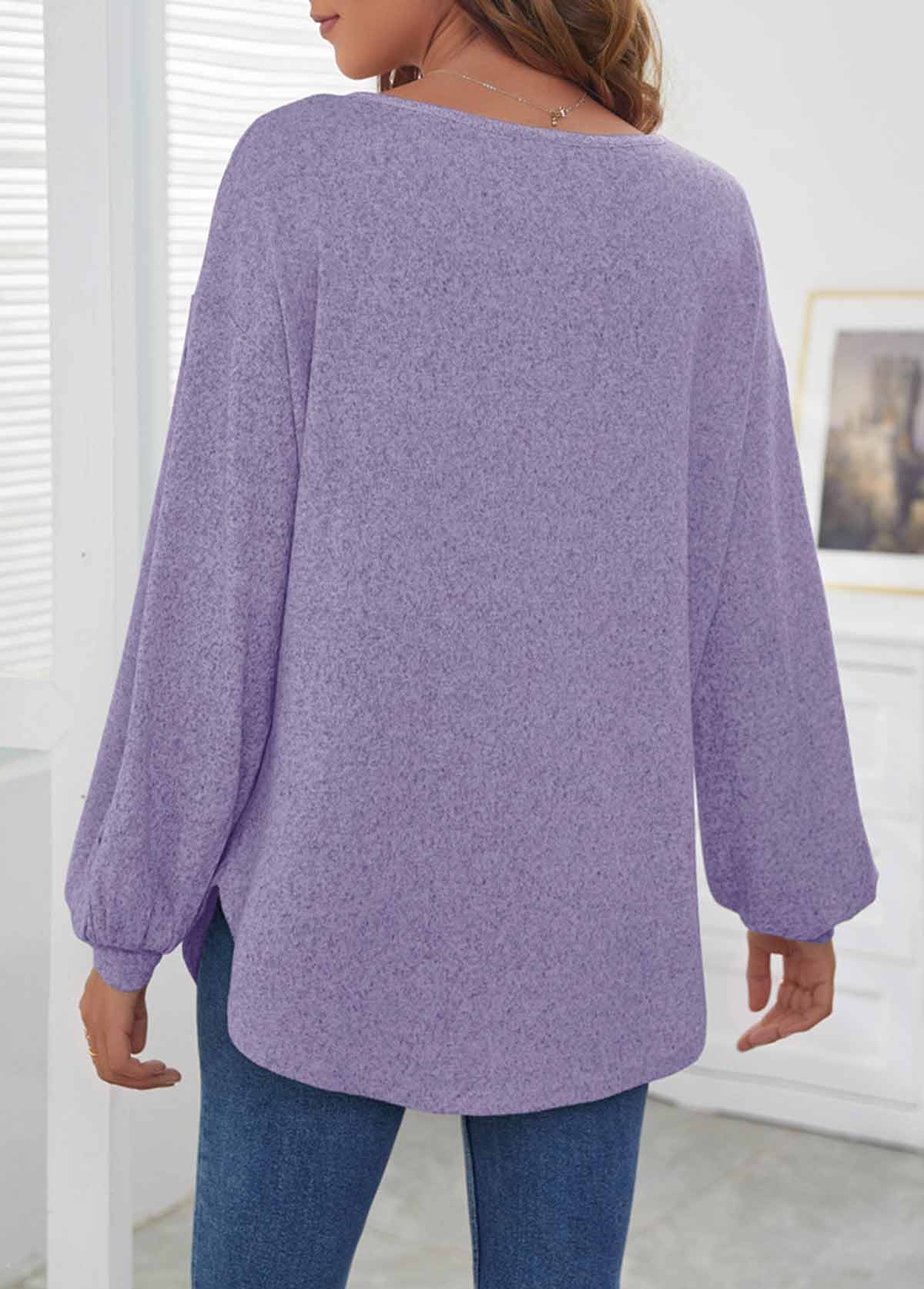 Purple Decorative Button Long Sleeve T Shirt