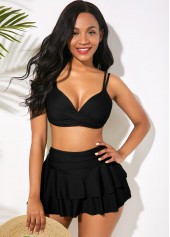 Ruffle Hem High Waisted Spaghetti Strap Bikini Set