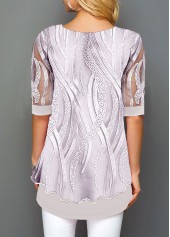 Embroidery Light Grey Half Sleeve Fake Two Piece Twinset