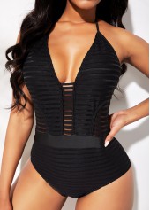 Halter Ladder Cutout Black One Piece Swimwear