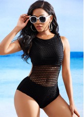 Fishnet Panel Cutout Back One Piece Swimwear