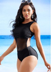 Fishnet Panel Cutout Back One Piece Swimwear