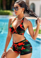 Camouflage Print Halter Mid Waist Bikini Set 
