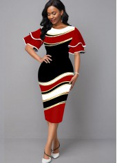 Layered Bell Sleeve Geometric Print Plus Size Dress