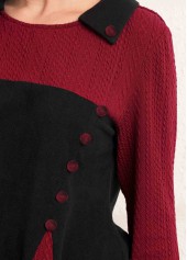 Decorative Button Contrast Long Sleeve T Shirt