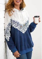 Color Block Lace Stitching Drawstring Detail Hoodie