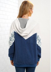 Color Block Lace Stitching Drawstring Detail Hoodie