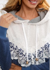 Color Block Lace Stitching Drawstring Detail Hoodie