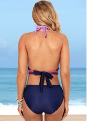 Color Block Tie Back Navy Blue Bikini Set