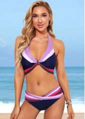 Color Block Tie Back Navy Blue Bikini Set