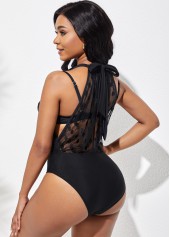 Mesh Stitching Polka Dot Black One Piece Swimwear