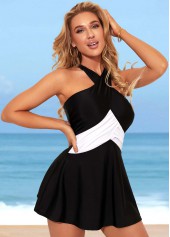 Color Block Cross Strap Black Swimdress Top-No Bottom