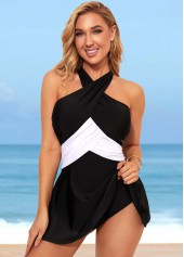 Color Block Cross Strap Black Swimdress Top-No Bottom