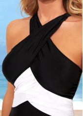 Color Block Cross Strap Black Swimdress Top-No Bottom