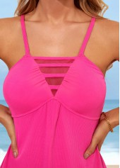 Spaghetti Strap Mesh Stitching Rose Red Tankini Set