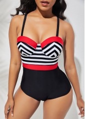 Stripe Print Spaghetti Strap One Piece Swimwear