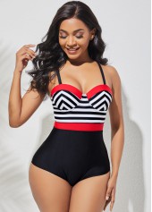 Stripe Print Spaghetti Strap One Piece Swimwear