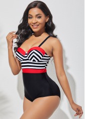 Stripe Print Spaghetti Strap One Piece Swimwear