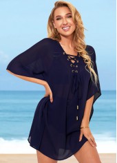 Tie Front Grommet Navy Blue Cover Up