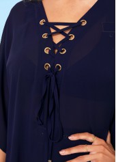 Tie Front Grommet Navy Blue Cover Up