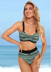 High Waisted Striped Color Block Bikini Set