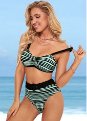 High Waisted Striped Color Block Bikini Set