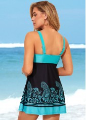 Wide Strap Cyan Paisley Print Swimdress Top-No Bottom
