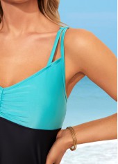 Wide Strap Cyan Paisley Print Swimdress Top-No Bottom