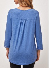 Lace Stitching Blue Round Neck T Shirt