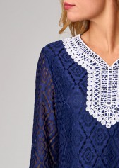 Lace Tassel Navy Blue 3/4 Sleeve T Shirt
