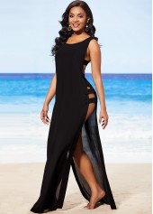 Black Ladder Cutout Sleeveless Cover Up