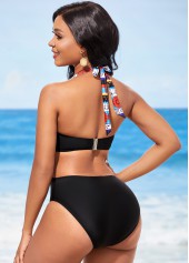 Tie Back Metal Pendant Tribal Print One Piece Swimwear