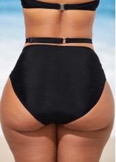 Halter Metal Ring Detail High Waisted Black Bikini Set