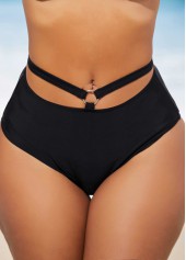 Halter Metal Ring Detail High Waisted Black Bikini Set