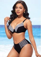 Mid Waist Spaghetti Strap Striped Bikini Set