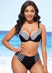 Mid Waist Spaghetti Strap Striped Bikini Set