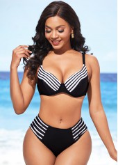 Mid Waist Spaghetti Strap Striped Bikini Set