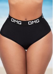 Mesh Stitching Letter Print Black High Waisted Bikini Set